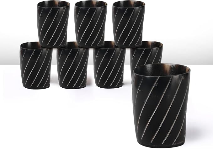 Handicrafts Home Viking Horn Shot Glasses Set of 8, Handmade Natural Ox Horn by HandicraftsHome