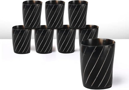 Handicrafts Home Viking Horn Shot Glasses Set of 8, Handmade Natural Ox Horn by HandicraftsHome
