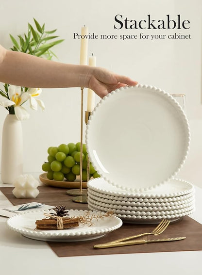 OMAYKEY 10.5" Ceramic Dinner Plates Set of 8, Catering Round Dining Plates, Large Salad Plate, White Porcelain Kitchen Plate for Pizza, Steak, Microwave and Dishwasher Safe