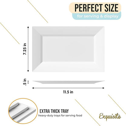 Exquisite Plastic Serving Trays For Party - 40 Pcs 11.5 Inch White Serving Platters, Plastic Trays For Food, White Tray, Food Tray Disposable Platters For Parties, Catering & Buffet