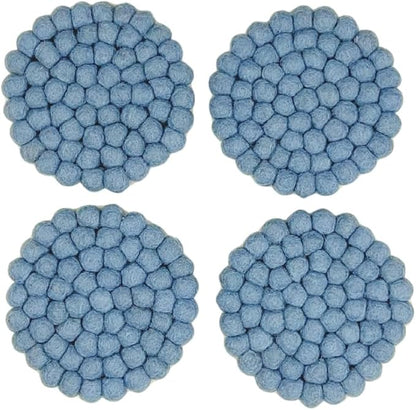 Humble Hilo Handmade Felt Coaster, 3.9 inches, Set of 4 (Dusty Blue)