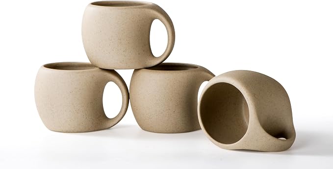 Ceramic Cappuccino Cups with Handle, Natural Beige, 6 oz, Clay Espresso Cups by SYJANHOME
