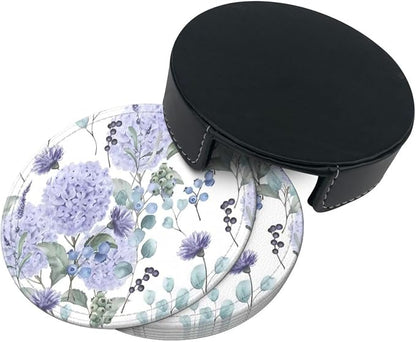 6 Pcs Blue Purple Hydrangea Flower Leather Coasters - Image 5
