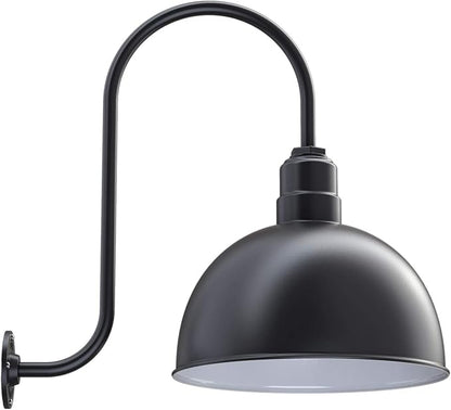 Steel Lighting Co. Hollywood Bowl Light | Outdoor Wall Mounted | 15 inch Bowl Dome | Upslope Gooseneck | Barn Light Made in America | Matte Black Exterior/White Interior