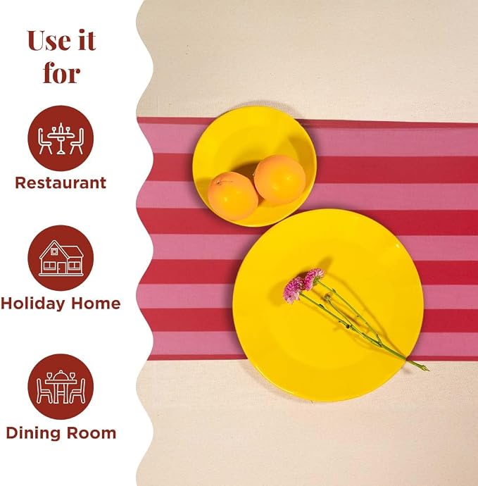 Folkulture Fall Table Runner 72 Inches Long | Pink & Red Vertical Striped | - Image 5