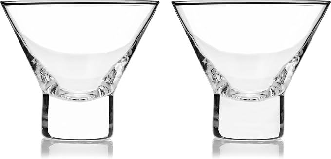 Viski Heavy Base Stemless Martini Glasses Set of 2, Crystal Cocktail Glasses - Image 10