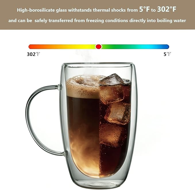 DINGPAI 15 oz Double Walled Glass Coffee Mugs, Large Coffee Mug - Image 5