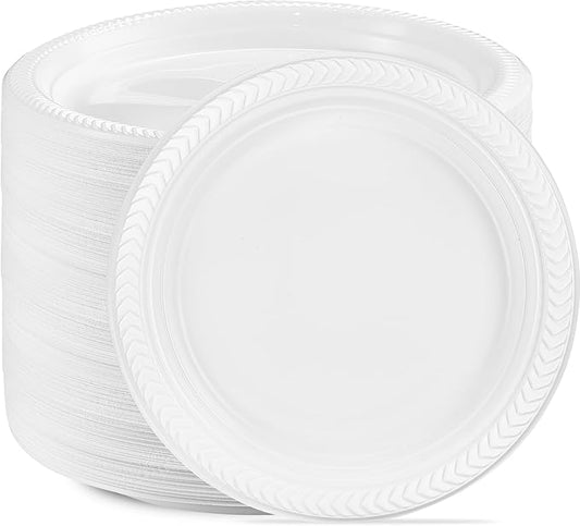 PLASTICPRO 400 PCS White Plastic Round 10'' Inch Plastic Plates Premium Quality Light Weight Disposable Plastic Dishes Dinner Plates for Parties Weddings
