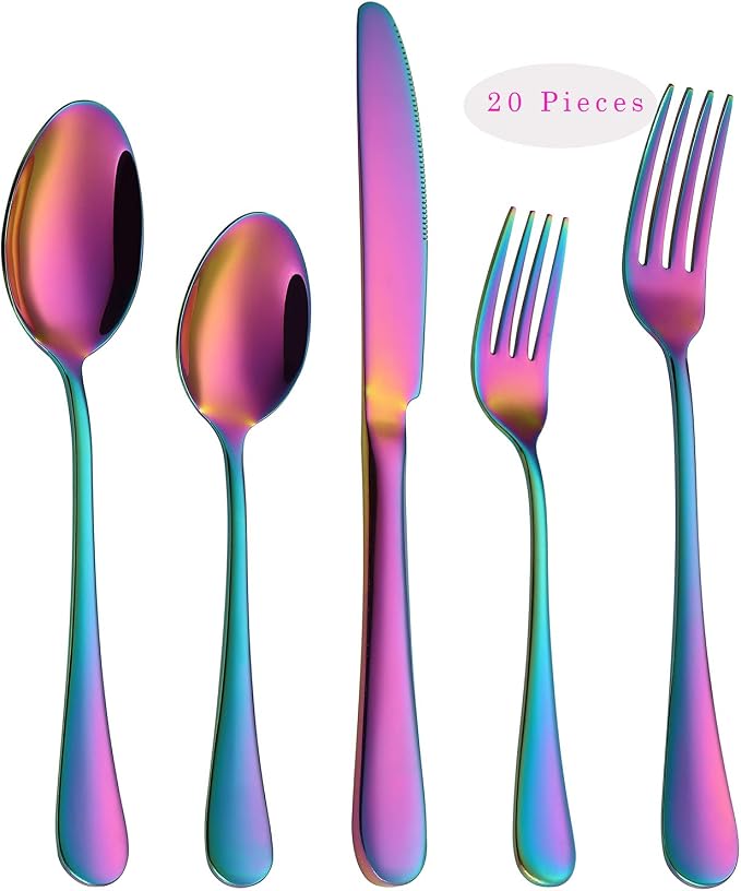 VANDBAO Rainbow Flatware Cutlery Silverware Set 20 Pieces, Stainless Steel by VANDBAO