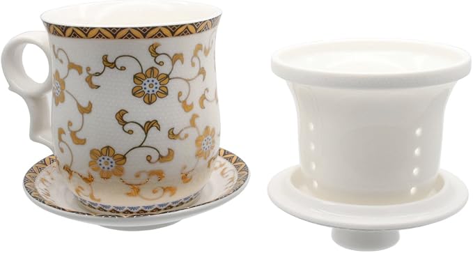 Porcelain Tea Cup with Infuser Lid and Saucer Sets - Image 4