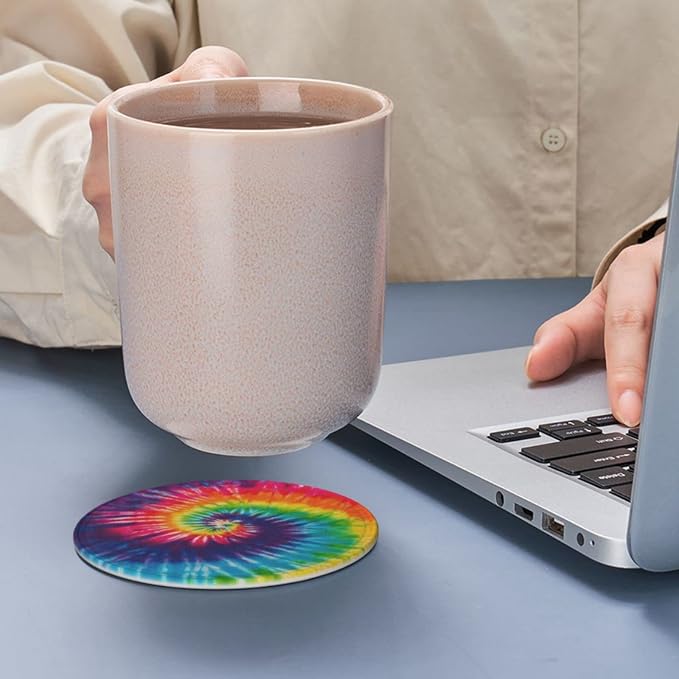 6 Pcs Colorful Rainbow Tie Dye Leather Coasters - Image 7