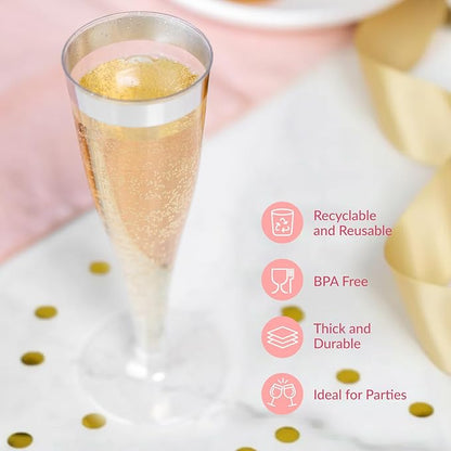 Prestee Set of 24 Silver Glitter Plastic Champagne Flutes - 4.5 oz Capacity - Shatterproof Durable Disposable Glasses - Elegant Design - Ideal for Weddings, Cocktail Parties, and Outdoor Celebrations