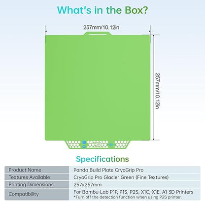 BIQU CryoGrip Pro Glacier Green Compatible with Bambu-Lab P1S/P1P/P2S/X1C/X1E/A1 3D Printers 257x257MM Panda Build Plate Double Sided Upgrade Removable Surface Platform
