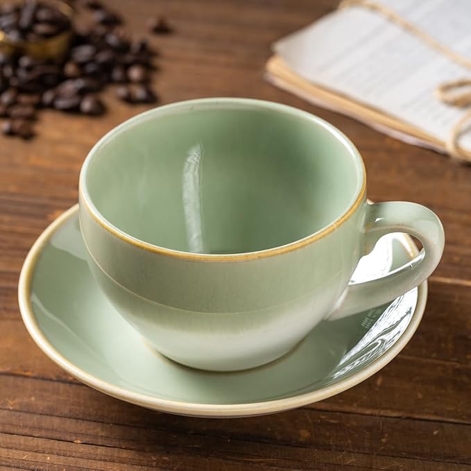 Porcelain Coffee Cup with Saucer Spoon, Vintage Design Ceramic Latte Art - Image 5