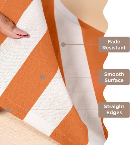 Folkulture Fall Table Runner 108 Inches Long | Orange & White Striped | Table - Image 4
