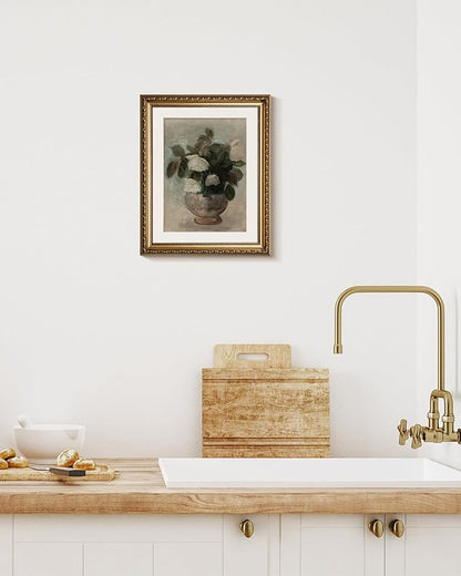 InSimSea Retro Gold Framed Wall Art, Home Room Rose Flower Vintage Wall Decor, Canvas Print Artwork, Farmhouse Country Decor, Antique Picture Frame Floral Paintings, 13x16 Inch
