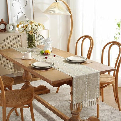 Wracra Rustic Linen Table Runner, Coffee Table Runners 48 inches Long | Raised - Image 4
