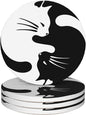 Coasters for Drinks,Black and White Cat Ying Yang Absorbent Coaster Set of 4 with Cork Base,Ceramic Drink Coasters for Cold Drinks Wine Glasses Cups Mugs,Housewarming Gifts for Home Decor