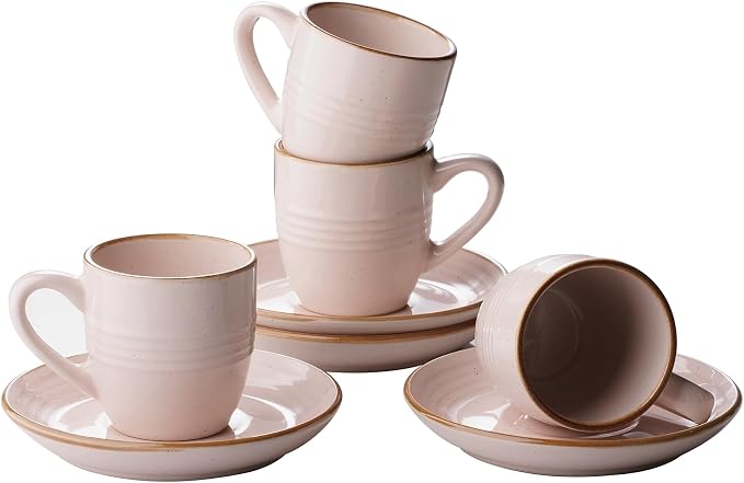 famiware 3oz Espresso Cups and Saucers, Light Pink | Ceramic Small Coffee Mug by Famiware