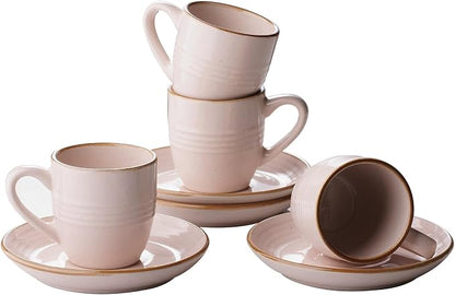 famiware 3oz Espresso Cups and Saucers, Light Pink | Ceramic Small Coffee Mug by Famiware