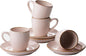 famiware 3oz Espresso Cups and Saucers, Light Pink | Ceramic Small Coffee Mug by Famiware
