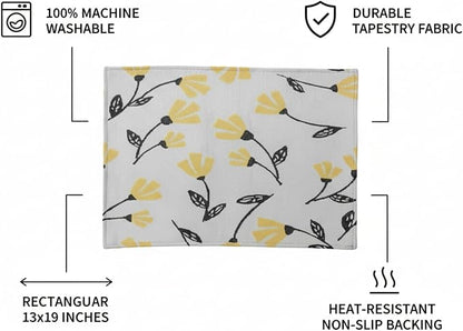 DaDa Bedding Yellow Fleur Floral Botanical Dining Table Placemats - Set of 4-Pieces Tapestry Spring Time Golden Orange Floral Garden Design - Decorative Cotton Linen Woven Kitchen Mats - 13” x 19”