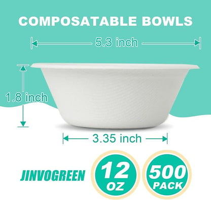 JINVOGREEN 500 Count 12 oz Paper Bowls, Disposable Compostable Bowls Bulk - Image 2