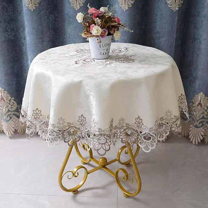 Sandweek Washable Lace Tablecloth Floral Embroidered Tablecloth Wrinkle Free & - Image 3