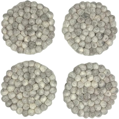 Humble Hilo Handmade Felt Coaster, 3.9 inches, Set of 4 (Grey Marbelized)
