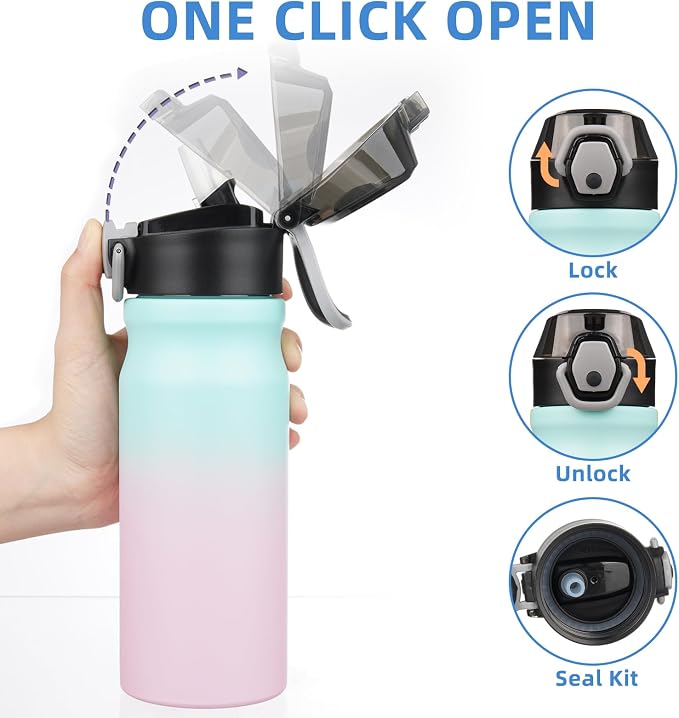 BJPKPK 18 oz Water Bottle with Straw & Handle, Insulated Stainless Flask | Leak - Image 3