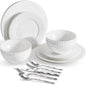 KINGSTONE 12-piece Bone China Dinnerware Set and 20-piece silverware, White Lightweight Porcelain for 4, Plates, Bowls with matching flatware, Microwave and Dishwasher Safe, for Family, Gifting