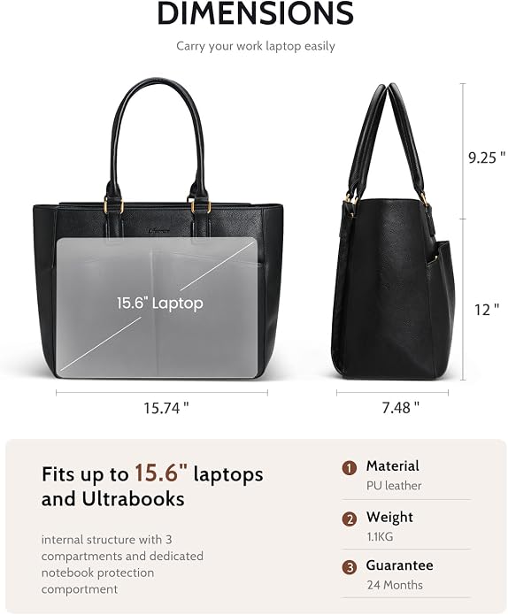 Laptop Tote Bag for Women, Leather Work Tote - Image 8