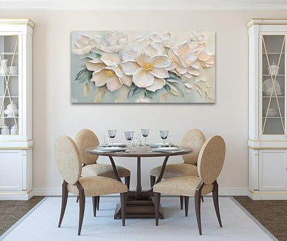 Anolyfi White Textured Flowers Canvas Wall Art for Living Room, Modern Aesthetic Sage Florals Painting Wall Decor for Christmas Gift Hallway Bedroom Dining Room Office Home Decor 40"x20"