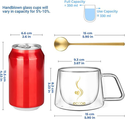 ecooe Double Walled Glass Coffee Mug 12oz Cappuccino Latte Macchiato Cups Set - Image 2