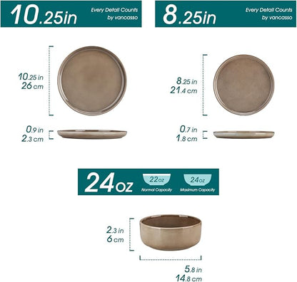 vancasso PLAYA Plates and Bowls Sets, 24 Pieces Dark Brown Dinnerware Sets - Image 2