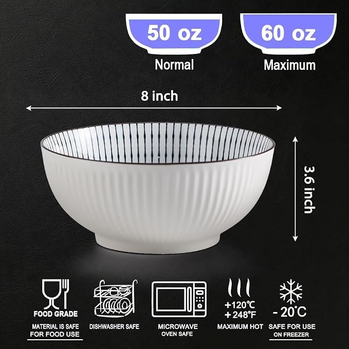 Houlu 60 oz Pho Bowls, Large Soup Bowl, Japanese Ramen Bowl Set, 8 inches Big - Image 2