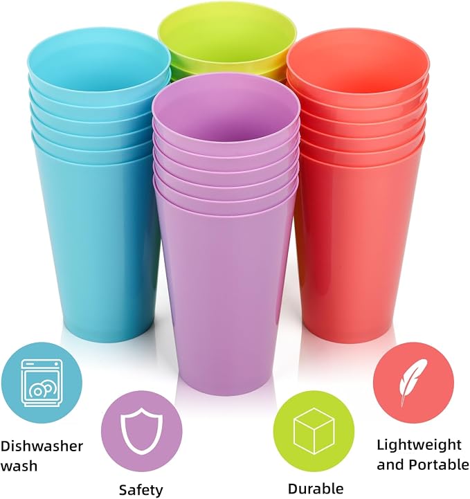 Pumtus 24 Pack Reusable Plastic Cups, 13 OZ Colorful Unbreakable Water Tumbler - Image 3