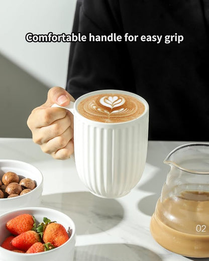 HASENSE Ceramic Coffee Mugs Set of 6, 16 Oz Large Ribbed Coffee Cups - Image 5