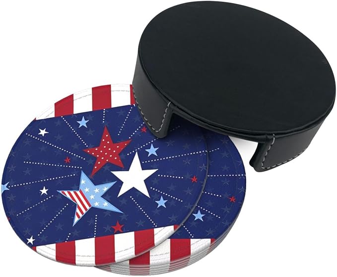 6 Pcs 4th of July Star Red Blue Independence Day Patriotic Star Leather Coasters - Image 5
