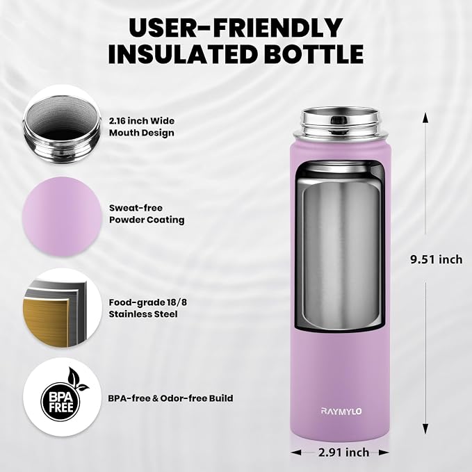 RAYMYLO Insulated Water Bottle 20 oz, Triple Wall Vacuum Stainless Steel | - Image 5