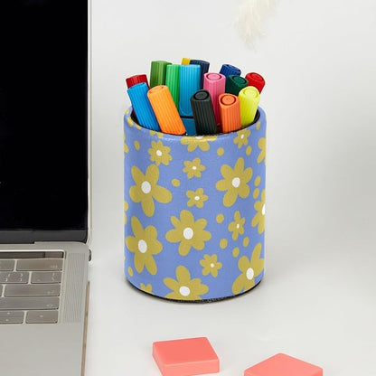Yellow Flowers Leather Pen Holder - Image 5