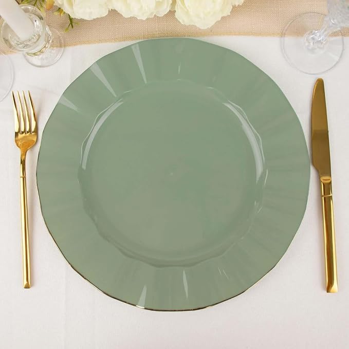 Efavormart 11" Dinner Plates – Set of 10 Plastic Dusty Sage Green Round by efavormart