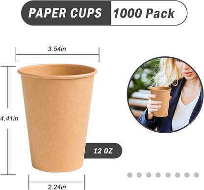 Lamosi 1000 Count 12 oz Paper Cups, Disposable Kraft Paper Coffee Cups | - Image 3