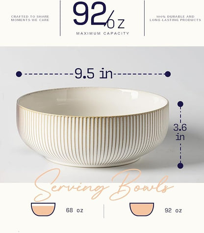 getstar Large Serving Bowls (9.5 inch & 92 fl oz), Ceramic Salad Bowl Set of 2, Microwave and Dishwasher Safe