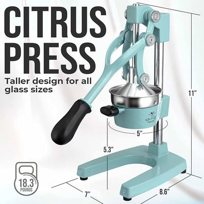 Zulay Kitchen Cast Iron Juicer - Easy-to-Clean Heavy-Duty Manual Juicer, Professional Citrus Juicer - Stainless Steel Lemon Squeezer - Manual Citrus Press & Orange Squeezer - Orange Juicer – Mint