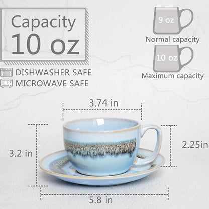 Bosmarlin Ceramic Cappuccino Cup and Saucer Set of 2, 10 Oz, Dishwasher and - Image 2