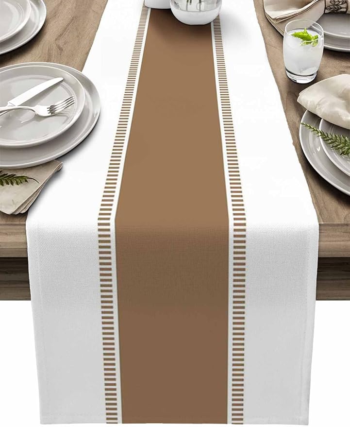 Brown Table Runners 90 inches Long, Stripes Minimalist Simple Table Runner by Unknown