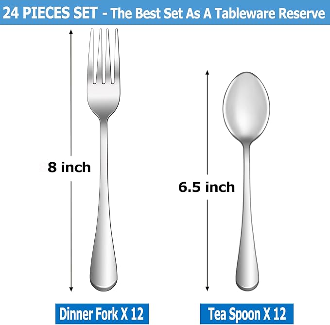 24 Pcs Forks and Spoons Silverware Set, Food Grade Stainless Steel Flatware - Image 2