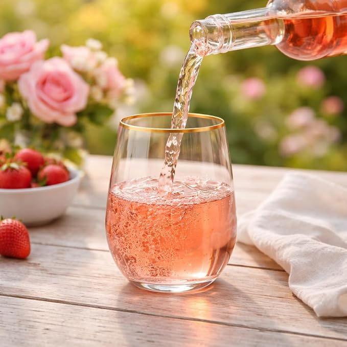 Oojami 40 Pack Diamond Disposable Wine Glasses Stemless 12 oz Pink Gold | - Image 5