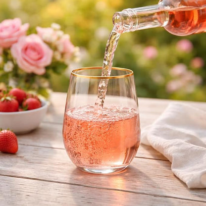 Oojami 40 Pack Diamond Disposable Wine Glasses Stemless 12 oz Pink Gold | - Image 5